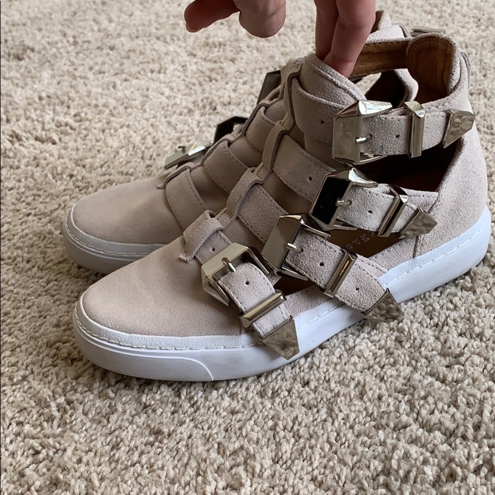 Jeffrey Campbell Beige Suede Buckle High-Top Sneakers